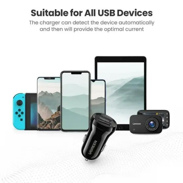 Автомобільний зарядний пристрій UGREEN ED018 Dual USB Car Charger 24W 2.4A Black